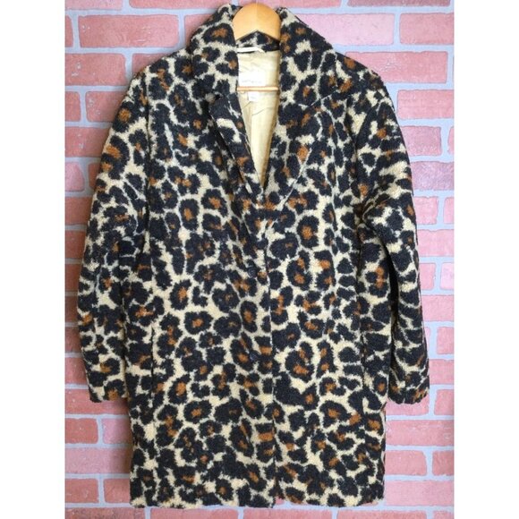 Daily Ritual Womens Leopard Cheetah Print Teddy Bear Jacket Coat Mob Wife Size M - Picture 1 of 7